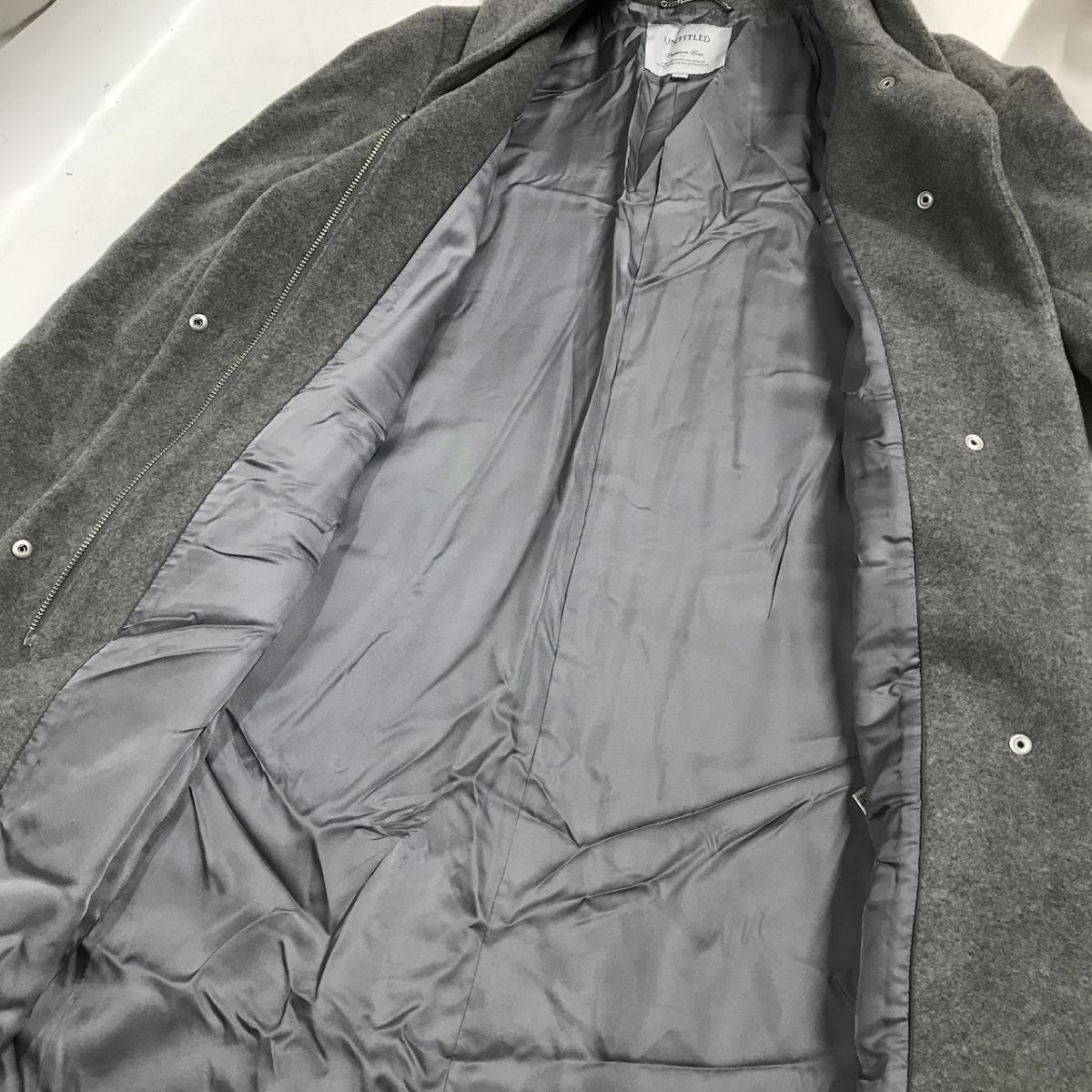美品 UNTITLED プレミアムライン フーテッドコート ウール ロングコート ブルーグレー Mサイズ アンタイトル嶺D1004-32_画像6