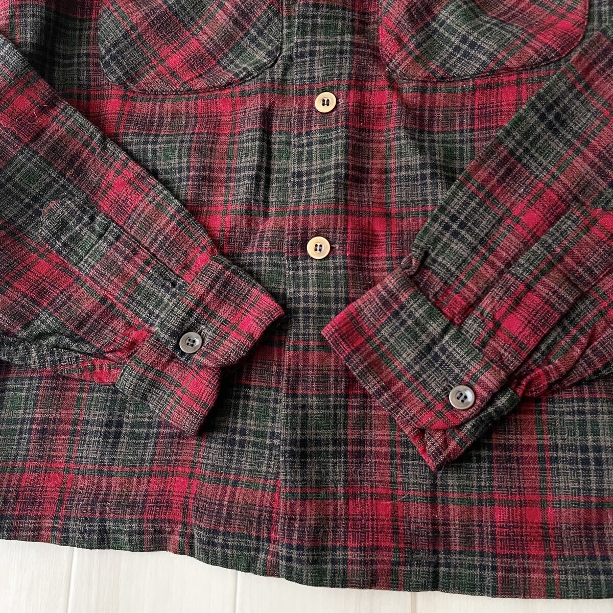 60s PENDLETON ウール ボードシャツ L ペンドルトン オンブレ チェック オープンカラー 開襟 アメリカ製 USA製 ビンテージ vintage 1960_画像3