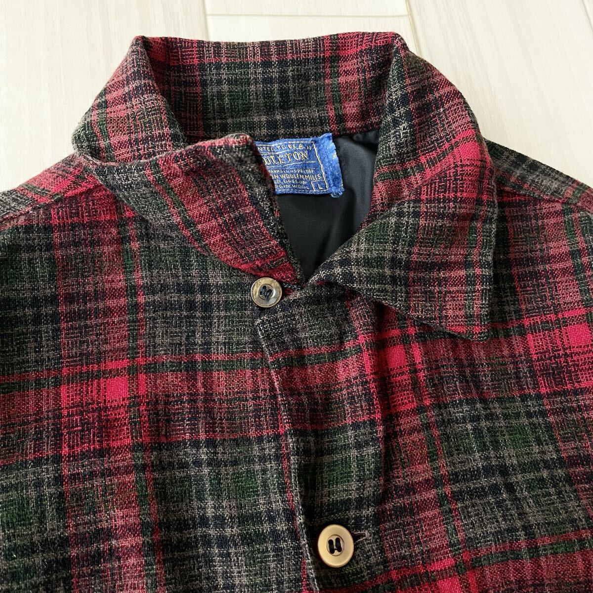 60s PENDLETON ウール ボードシャツ L ペンドルトン オンブレ チェック オープンカラー 開襟 アメリカ製 USA製 ビンテージ vintage 1960_画像4
