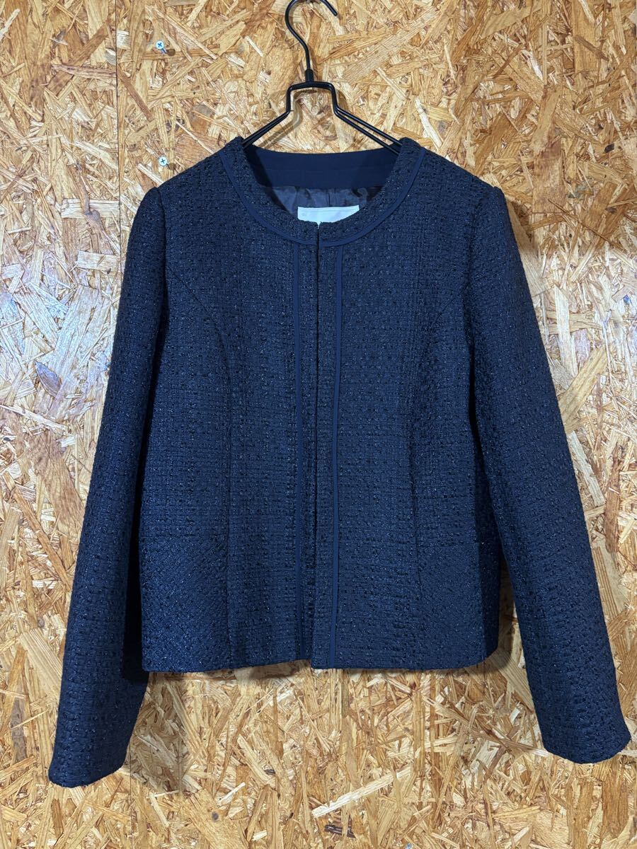 美品　Aylesbuya ジャケット ノーカラージャケット ネイビー 上品 セレモニー　フォーマル　レディース　トップス　5015_画像1