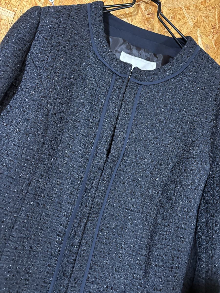 美品　Aylesbuya ジャケット ノーカラージャケット ネイビー 上品 セレモニー　フォーマル　レディース　トップス　5015_画像3