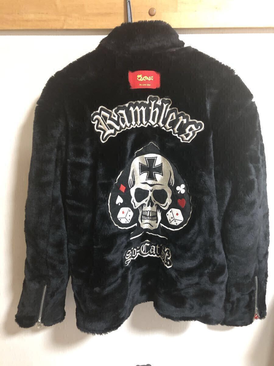 クリームソーダ ジャケット L 黒×赤 フェイクファー スカル ドクロ ワッペン 難あり_画像4