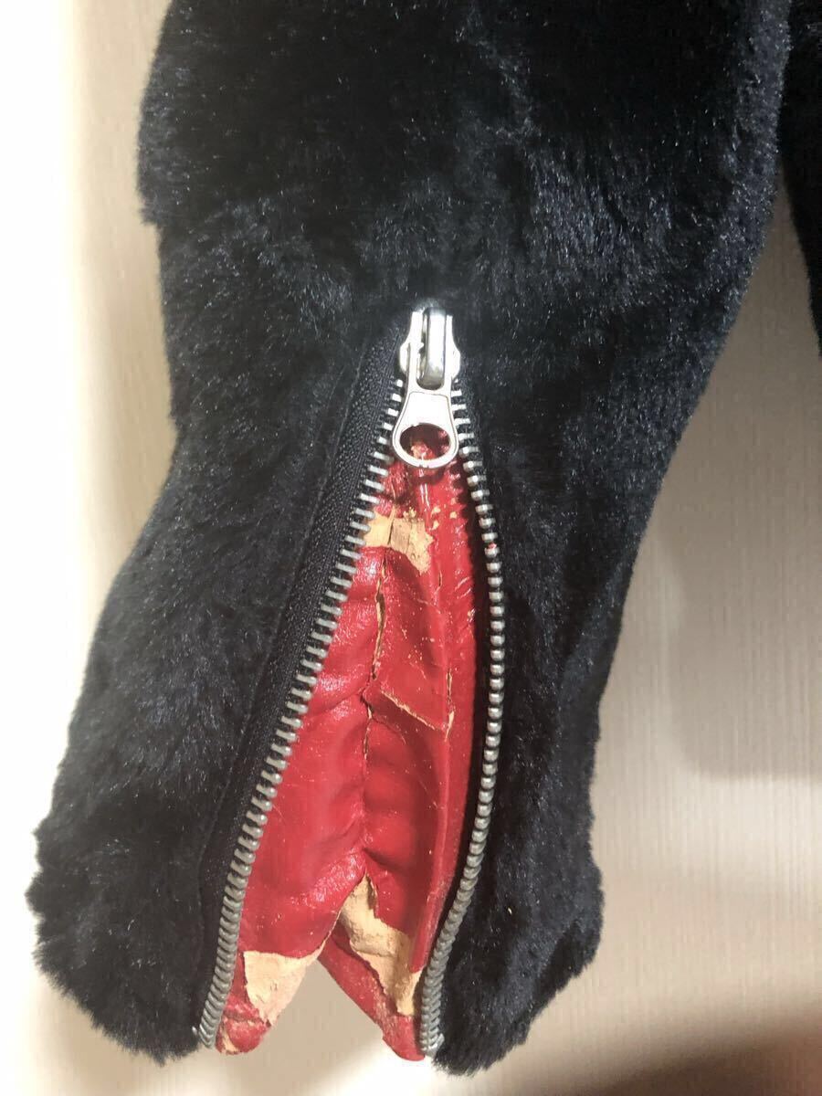 クリームソーダ ジャケット L 黒×赤 フェイクファー スカル ドクロ ワッペン 難あり_画像7