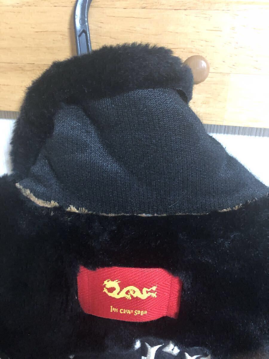 クリームソーダ ジャケット L 黒×赤 フェイクファー スカル ドクロ ワッペン 難あり_画像9