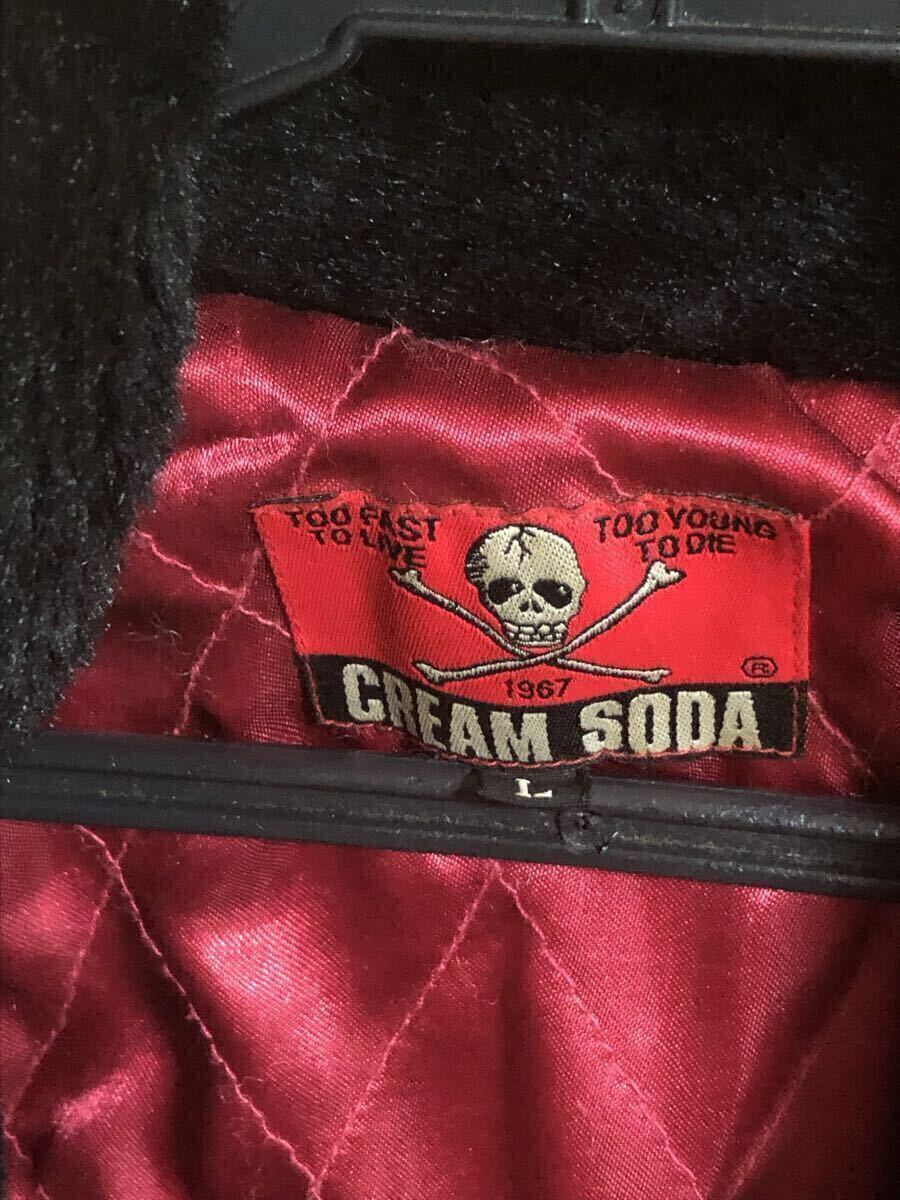 クリームソーダ ジャケット L 黒×赤 フェイクファー スカル ドクロ ワッペン 難あり_画像10