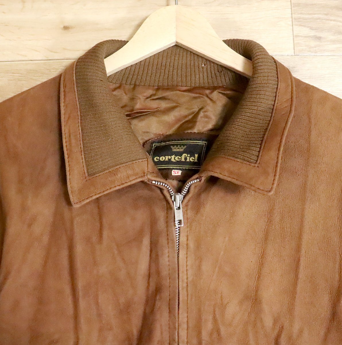 I1R/D10.17-5　ユーロ古着　Cortefiel　ヌバックレザージャケット　本革　レザーブルゾン　革ジャン　皮ジャン　58　メンズ　ブラウン_画像2
