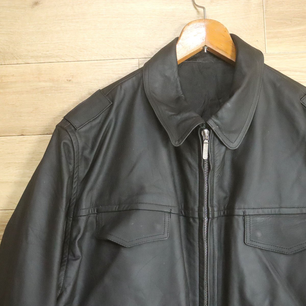 F2S/S6.9-3　90s　ドイツ　STADLER　ポリスマンジャケット　本革　レザージャケット　バックロゴ　革ジャン　皮ジャン　54　ブラック　古着_画像3