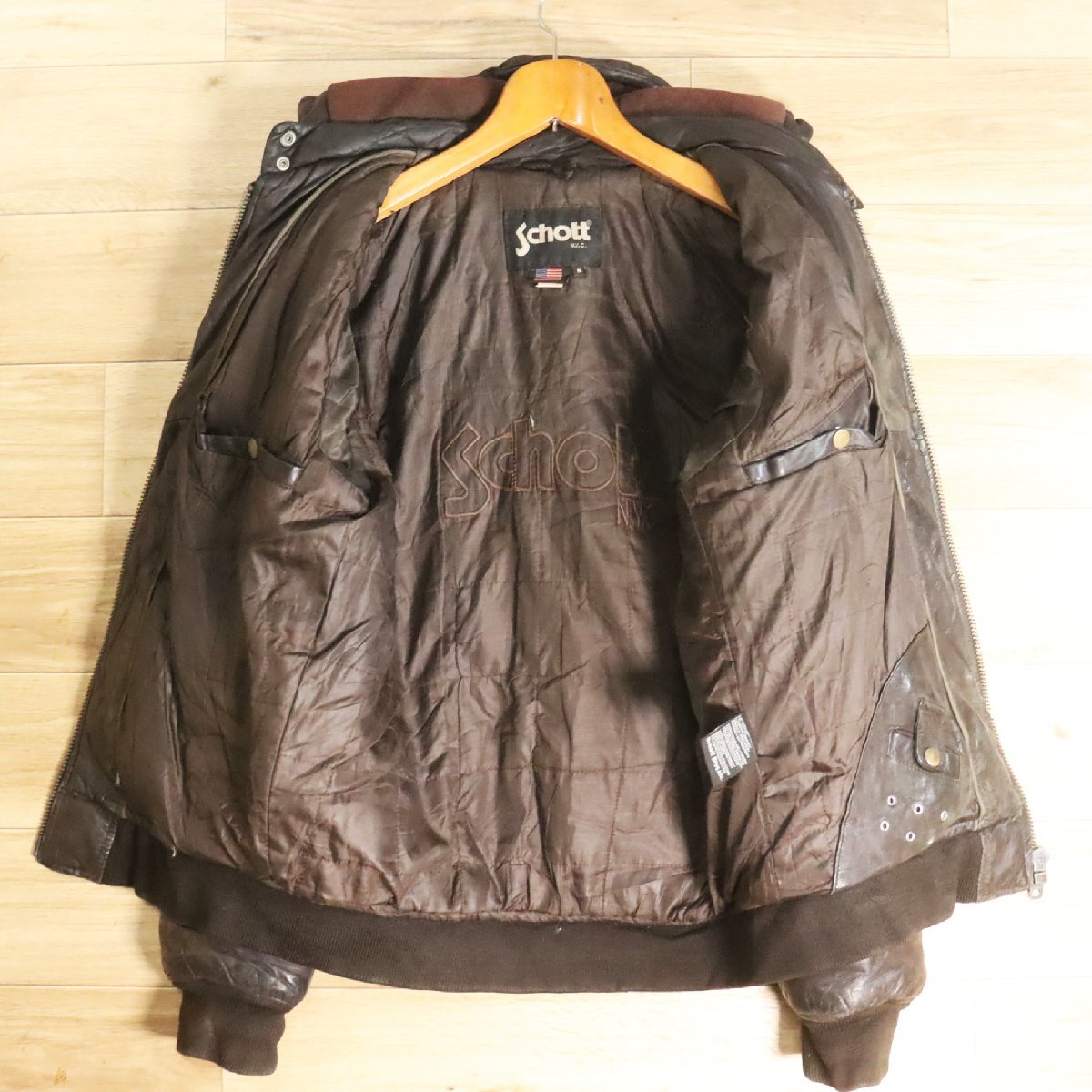 J8O/Y5.16-2 Schott ショット レザージャケット レザーブルゾン レザーパディングパーカー 本革 フーディー 革ジャン 皮ジャン M_画像8