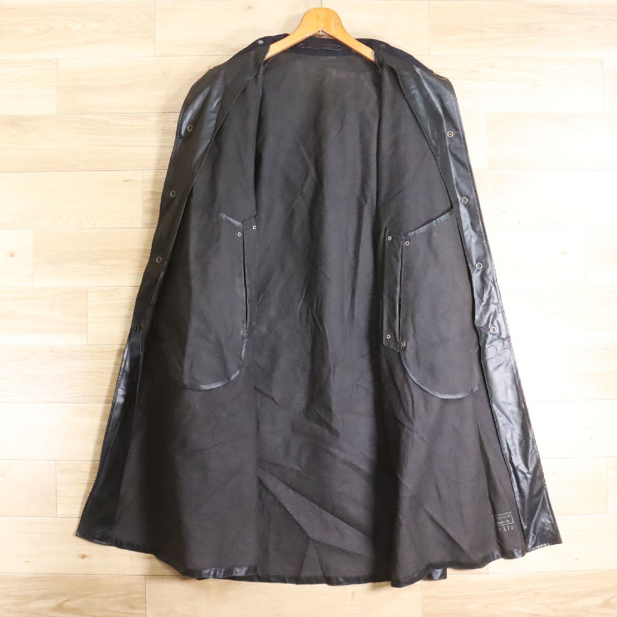 #2S/Y6.11-6　フランス軍　ミリタリー　レインコート　襟ウール　PVCラバー　オーバーコート　フード付き　ロングコート　ヴィンテージ_画像7