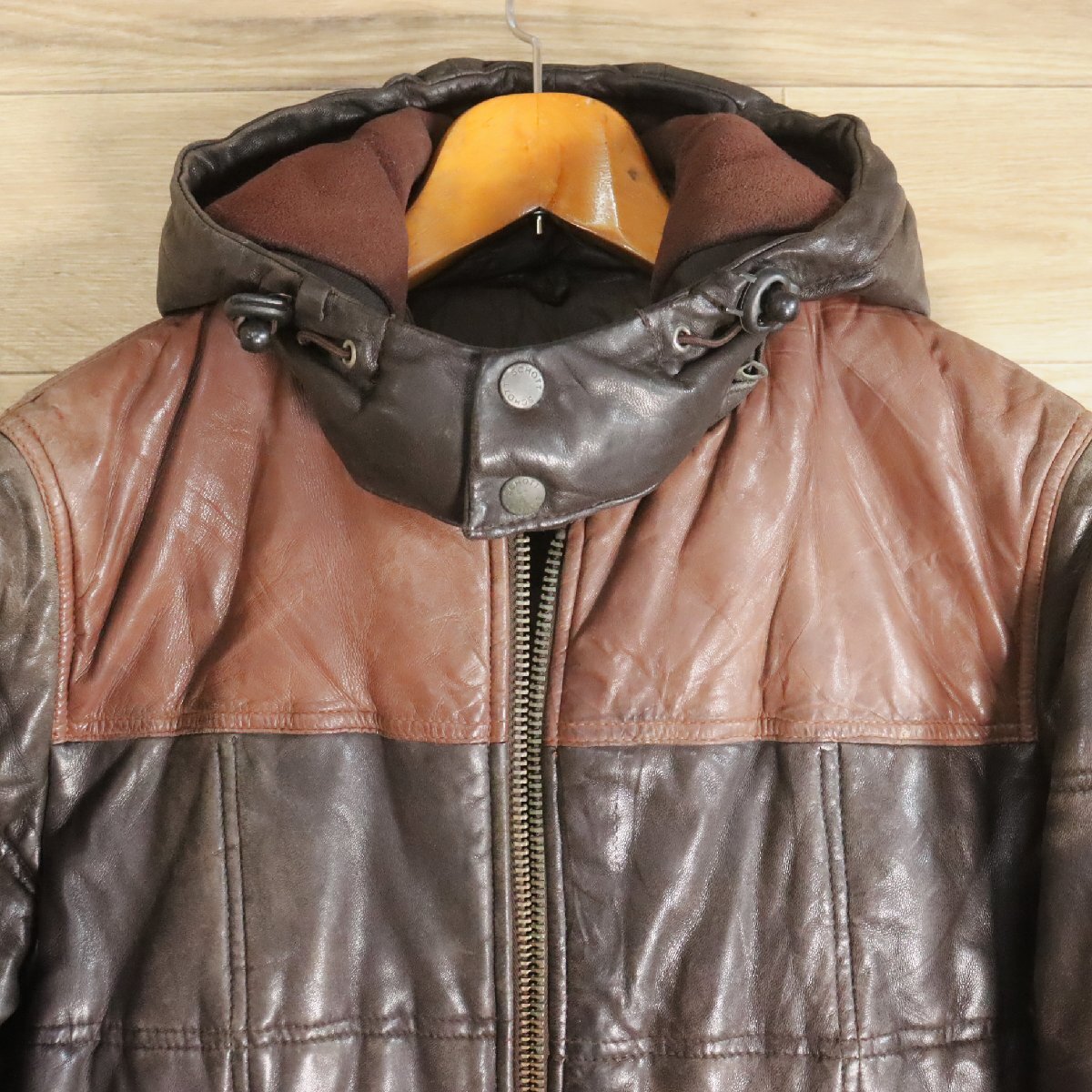 J8O/Y5.16-2 Schott ショット レザージャケット レザーブルゾン レザーパディングパーカー 本革 フーディー 革ジャン 皮ジャン M_画像2