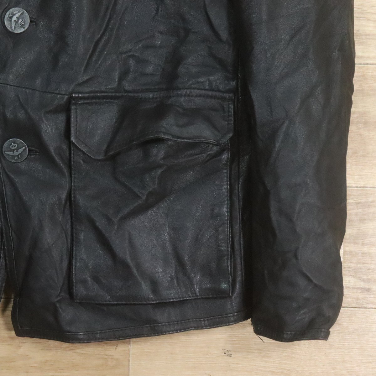 ?7K/O10.14-3　ARMANI JEANS　アルマーニ　レザーコート　本革　レザージャケット　革ジャン　ハーフコート　レザーブルゾン　M_画像3