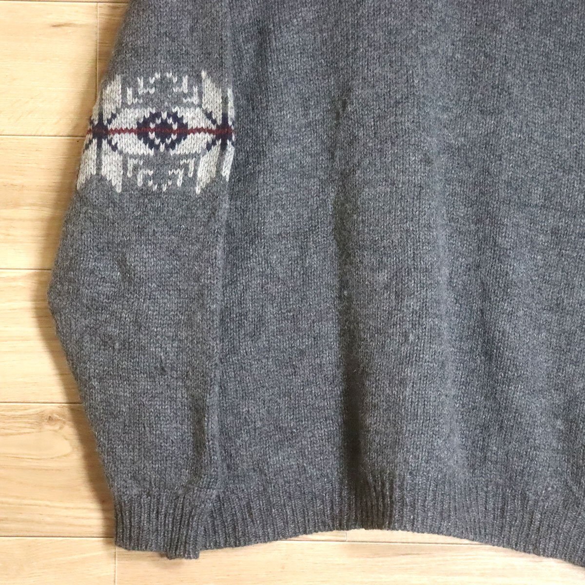 X12R/R5.1-6 Eddie Bauer エディーバウアー ウールニット セーター ハーフジップ ノルディック柄 メンズ アメリカ古着_画像3