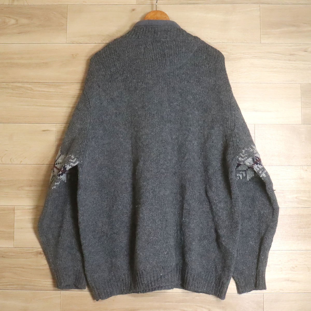 X12R/R5.1-6 Eddie Bauer エディーバウアー ウールニット セーター ハーフジップ ノルディック柄 メンズ アメリカ古着_画像7