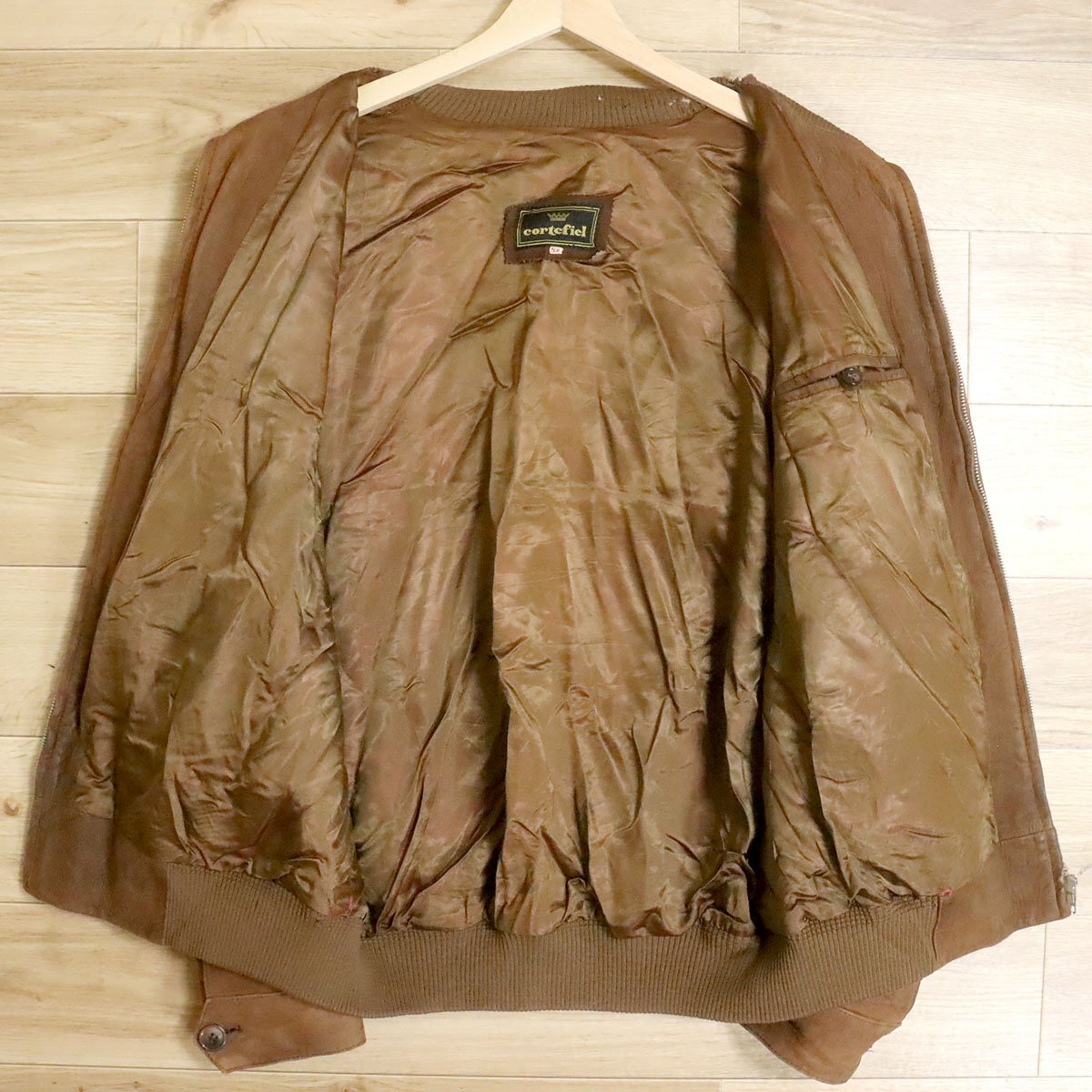 I1R/D10.17-5　ユーロ古着　Cortefiel　ヌバックレザージャケット　本革　レザーブルゾン　革ジャン　皮ジャン　58　メンズ　ブラウン_画像6