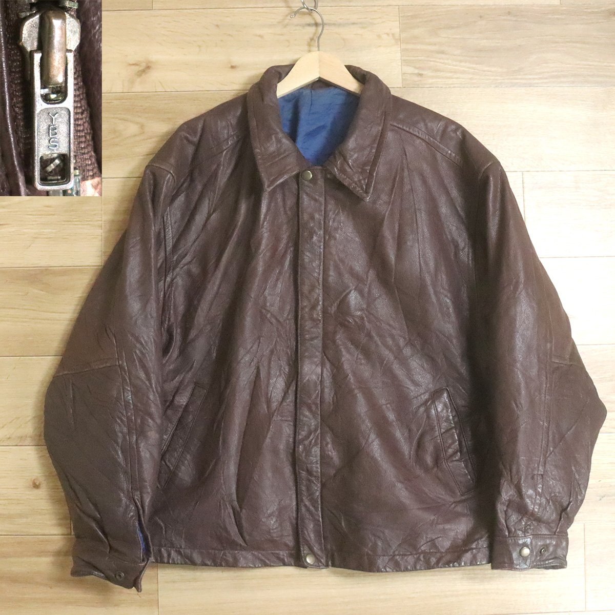 B7S/D10.24-1　MERIT AWARDS　レザージャケット　本革　ボンバージャケット　革ジャン　皮ジャン　ブルゾン　メンズ　L　ブラウン　古着_画像1