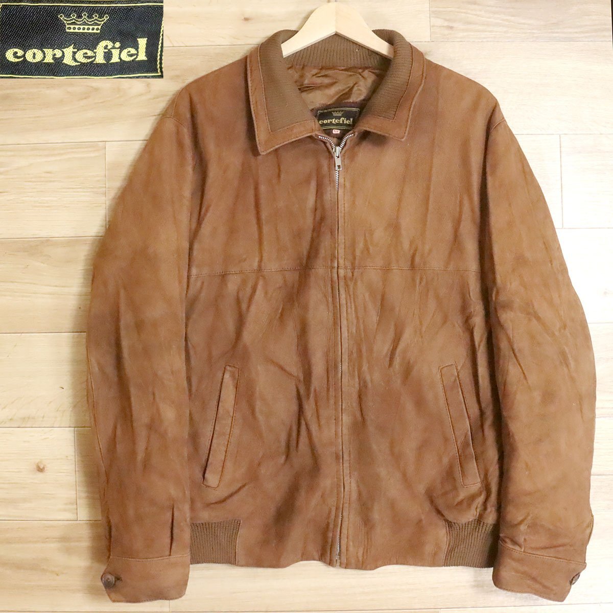 I1R/D10.17-5　ユーロ古着　Cortefiel　ヌバックレザージャケット　本革　レザーブルゾン　革ジャン　皮ジャン　58　メンズ　ブラウン_画像1
