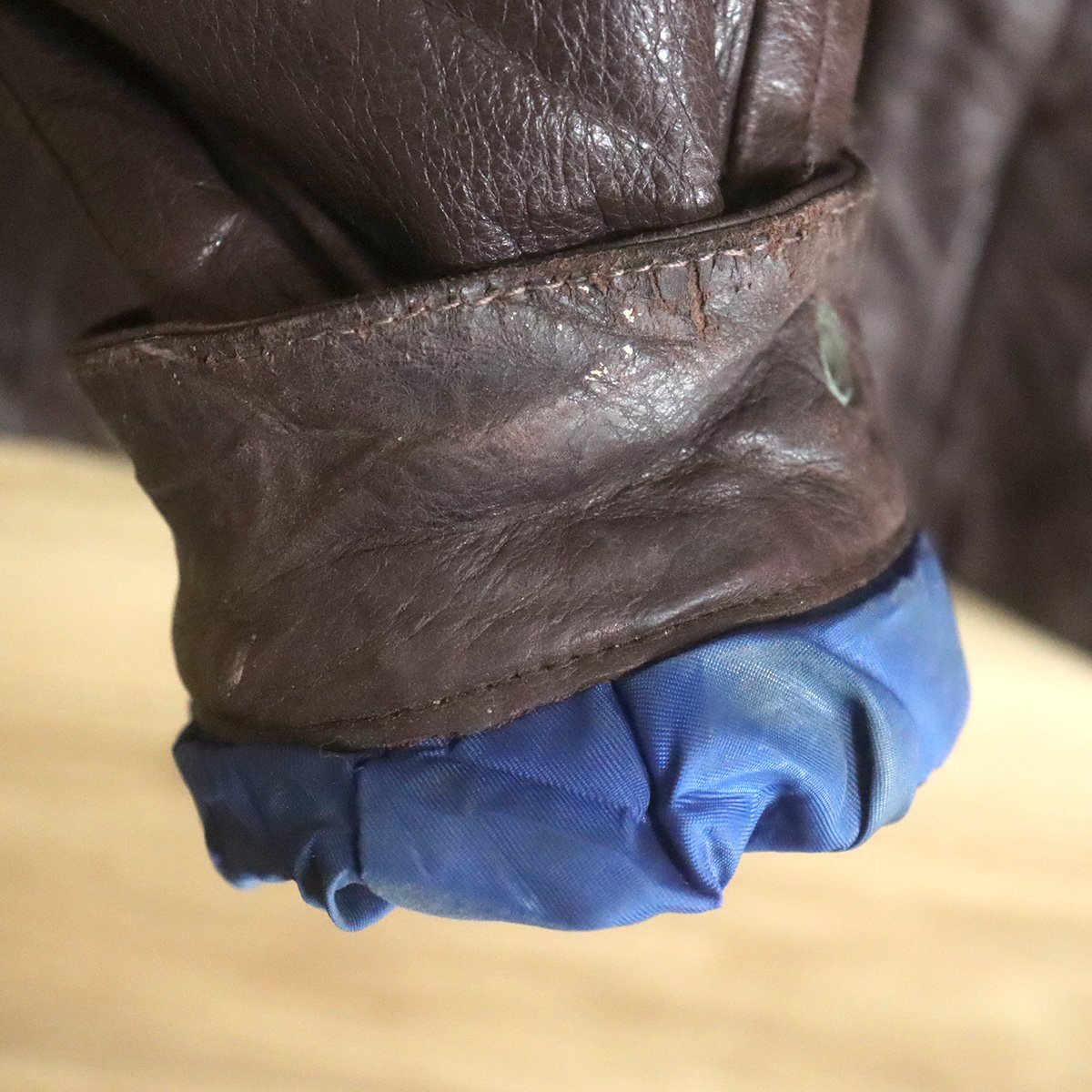 B7S/D10.24-1　MERIT AWARDS　レザージャケット　本革　ボンバージャケット　革ジャン　皮ジャン　ブルゾン　メンズ　L　ブラウン　古着_画像3