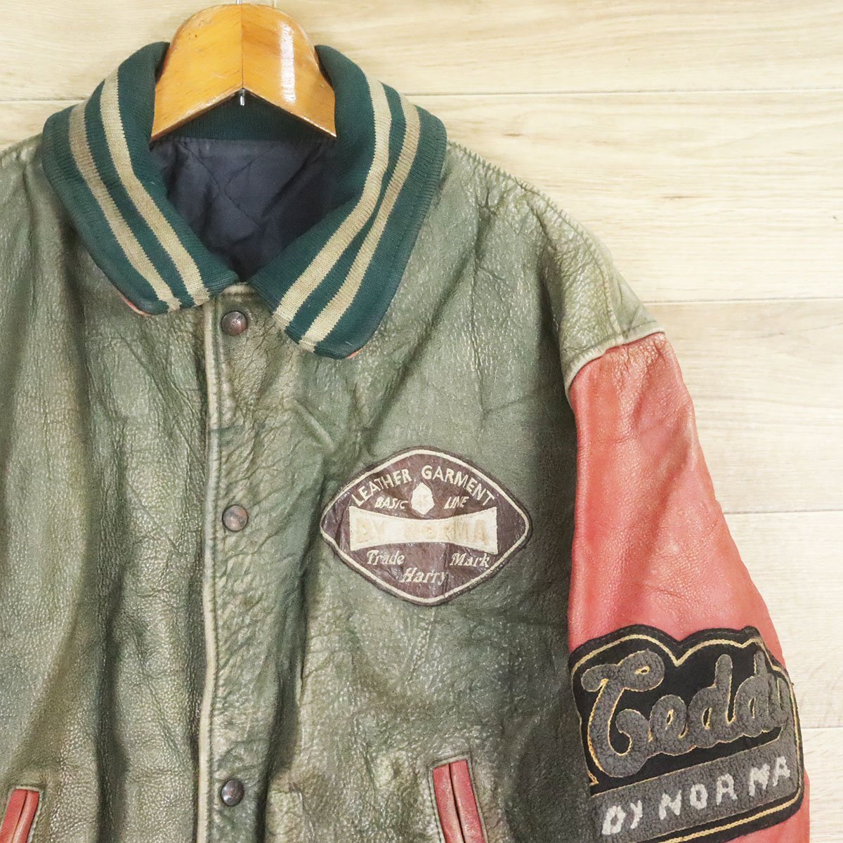 D10O/O9.25-3　SINGULIER　レザースタジャン　本革　革ジャン　皮ジャン　アワードジャケット　バーシティジャケット　レザージャケット_画像2