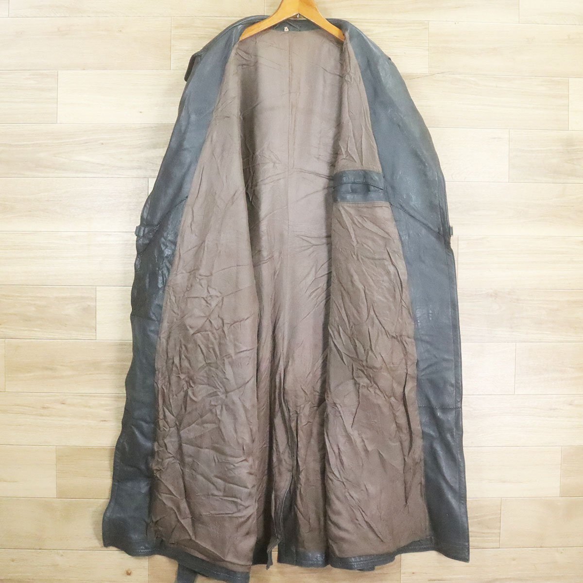 D10O/O9.25-3 ユーロヴィンテージ ドイツ製 レザーモーターサイクルコート 本革 革コート 皮コート レザーコート メンズ グレー系_画像6