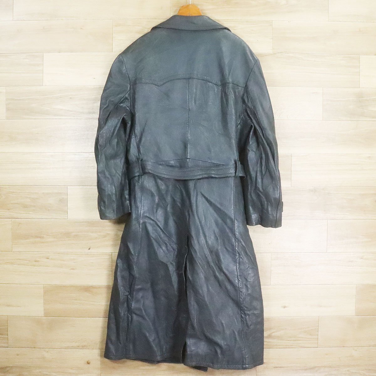 D10O/O9.25-3 ユーロヴィンテージ ドイツ製 レザーモーターサイクルコート 本革 革コート 皮コート レザーコート メンズ グレー系_画像9