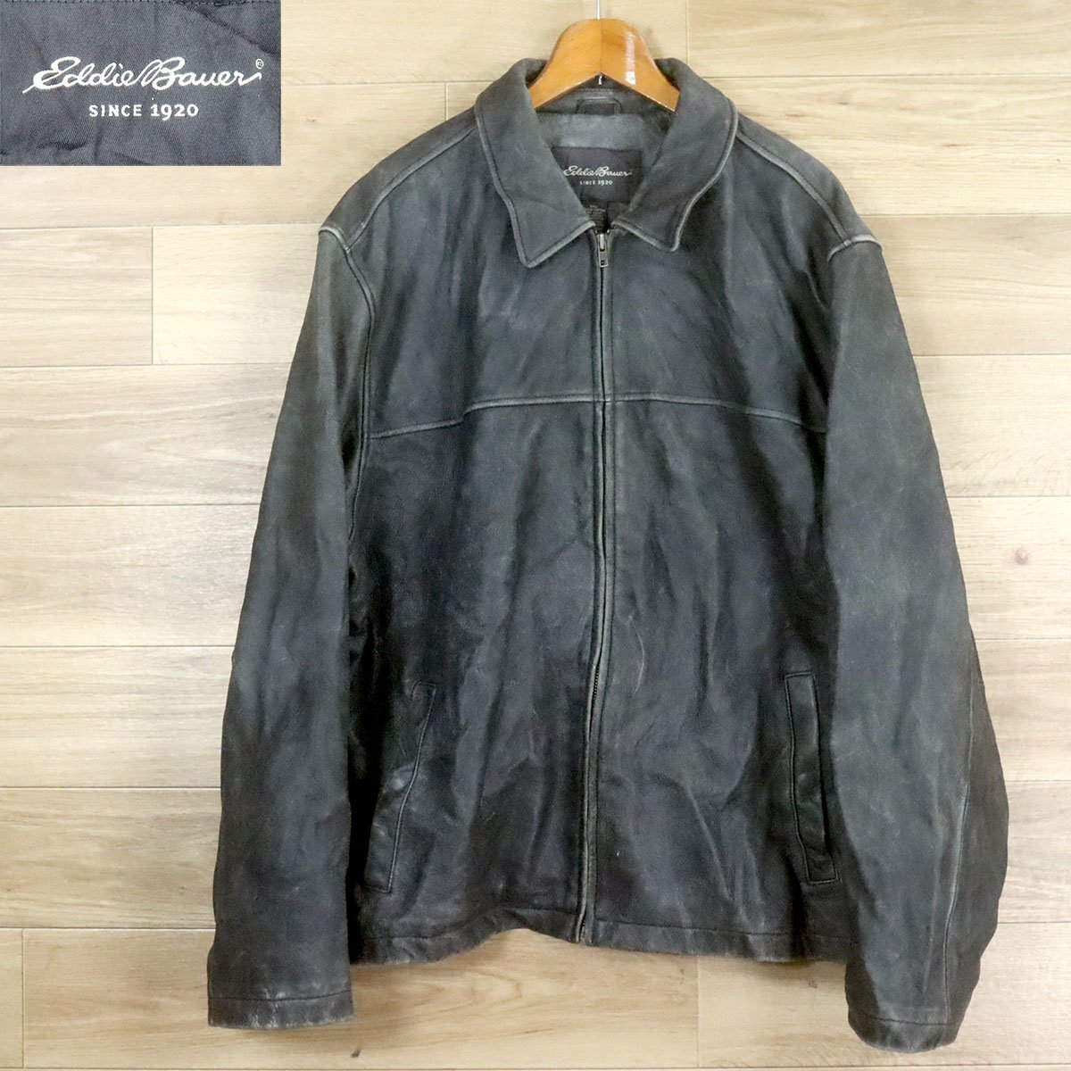 I10T/D9.26-2　アメリカ古着　Eddie Bauer　エディーバウアー　レザージャケット　本革　XXXL　3XL　皮ジャン　革ジャン　バイカー_画像1