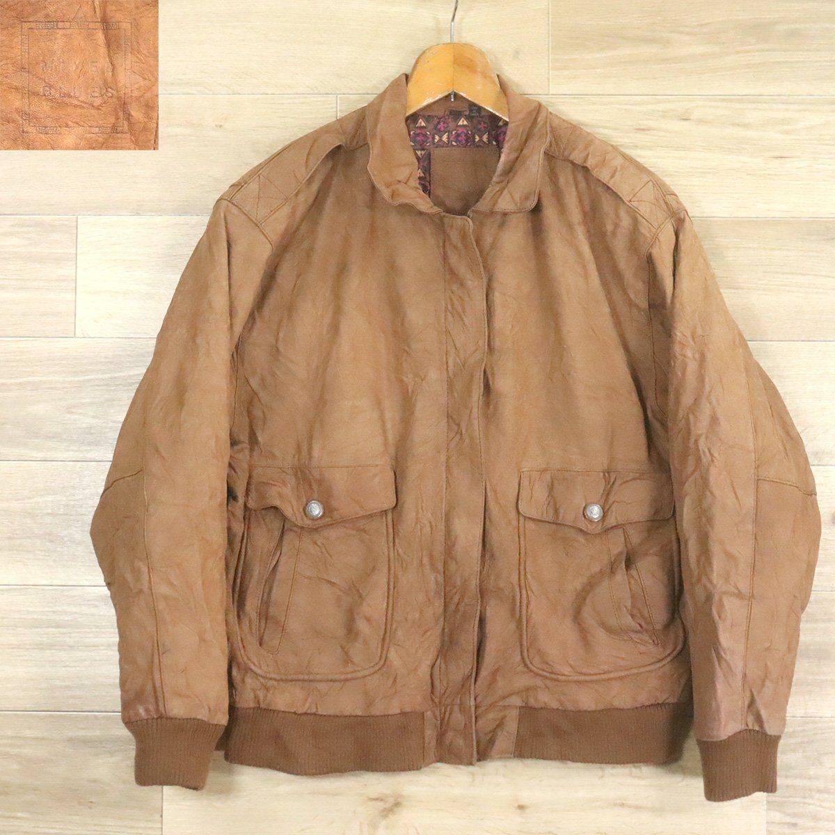 C10Y/O9.25-2　アメリカ古着　MIXED BLUES　レザーフライトジャケット　レザージャケット　本革　皮ジャン　革ジャン　M　ブラウン系_画像1