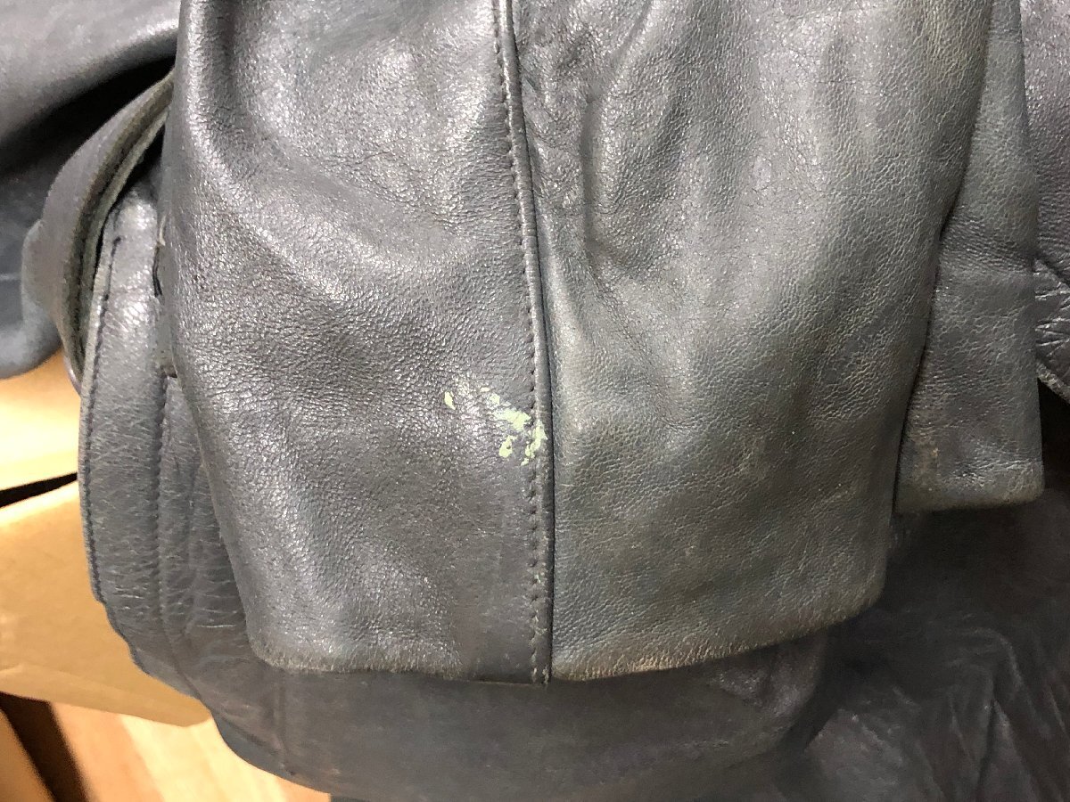 D10O/O9.25-3 ユーロヴィンテージ ドイツ製 レザーモーターサイクルコート 本革 革コート 皮コート レザーコート メンズ グレー系_画像10