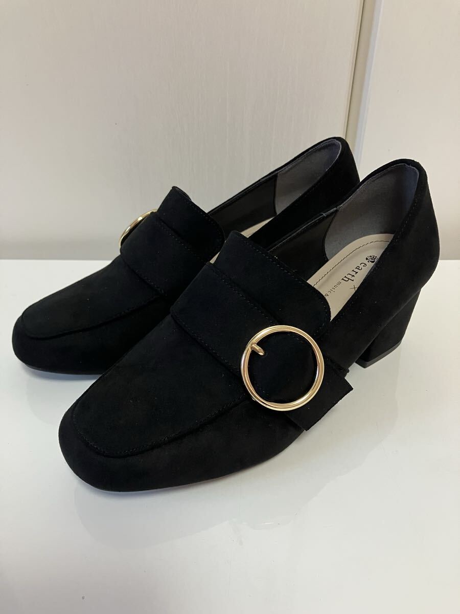  アースミュージックエコロジー オリエンタルトラフィック コラボ スエード 黒 ローファー バックル 靴 36 23cm スエード 太めヒール_画像1