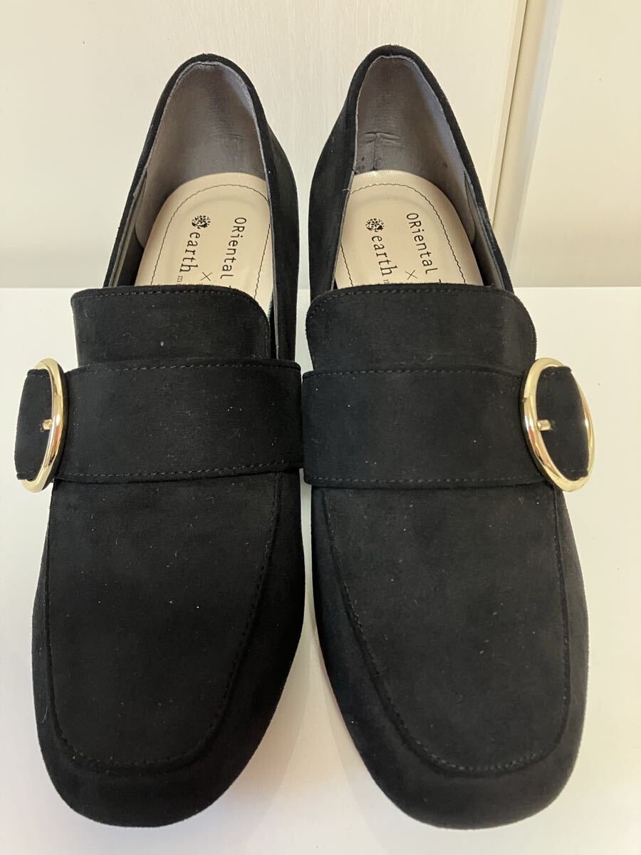  アースミュージックエコロジー オリエンタルトラフィック コラボ スエード 黒 ローファー バックル 靴 36 23cm スエード 太めヒール_画像2