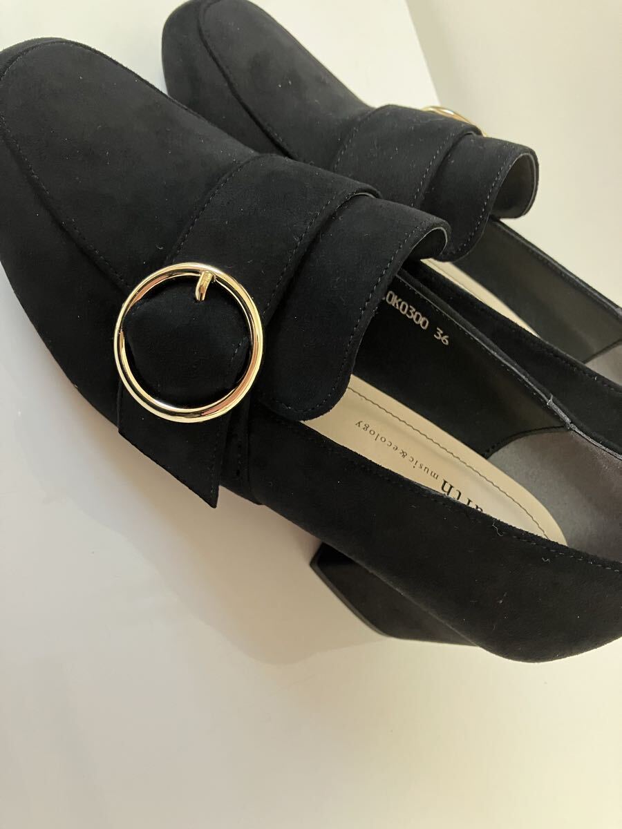  アースミュージックエコロジー オリエンタルトラフィック コラボ スエード 黒 ローファー バックル 靴 36 23cm スエード 太めヒール_画像7