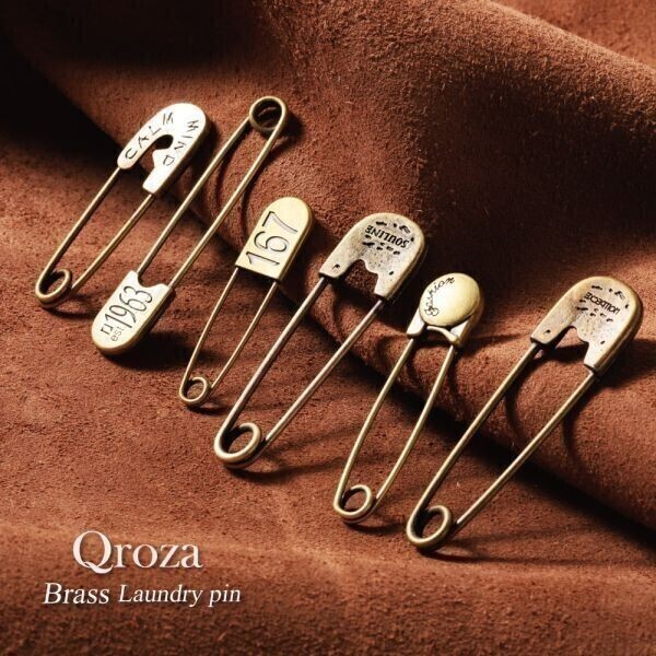 真鍮 BRASS ランドリーピン ６個セット 安全ピン 燻し加工 ヴィンテージ レプリカ ブローチ キーホルダー キーフック キーチェーン DIY_画像1