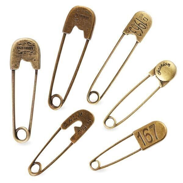 真鍮 BRASS ランドリーピン ６個セット 安全ピン 燻し加工 ヴィンテージ レプリカ ブローチ キーホルダー キーフック キーチェーン DIY_画像9