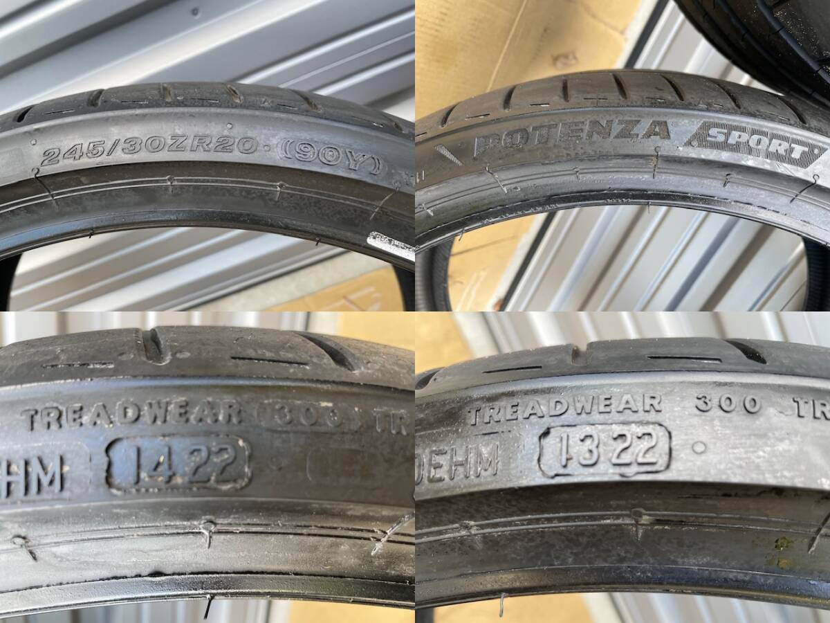 中古(2022年製)BRIDGESTONE ブリヂストン POTENZA SPORT ポテンザ スポーツ 245/30ZR20 90Y タイヤのみ2本_画像4