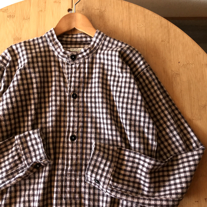 WAREHOUSE & CO. バンドカラー チェック プルオーバー シャツ メンズ 36 長袖 古着 ウェアハウス_画像1