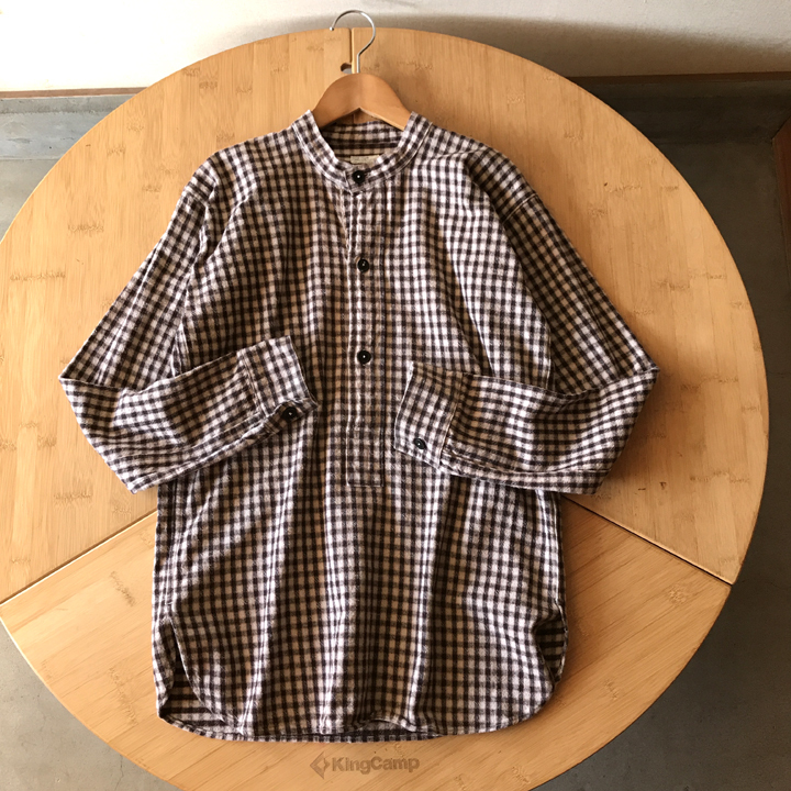 WAREHOUSE & CO. バンドカラー チェック プルオーバー シャツ メンズ 36 長袖 古着 ウェアハウス_画像2