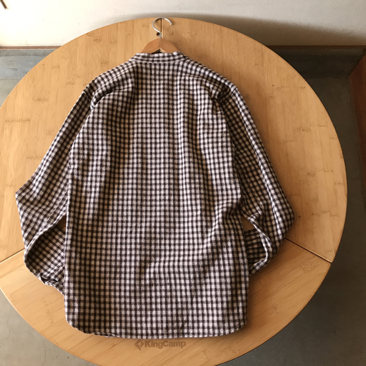 WAREHOUSE & CO. バンドカラー チェック プルオーバー シャツ メンズ 36 長袖 古着 ウェアハウス_画像3