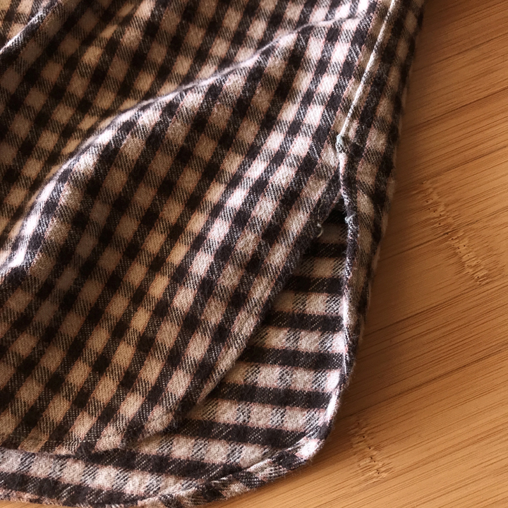 WAREHOUSE & CO. バンドカラー チェック プルオーバー シャツ メンズ 36 長袖 古着 ウェアハウス_画像4