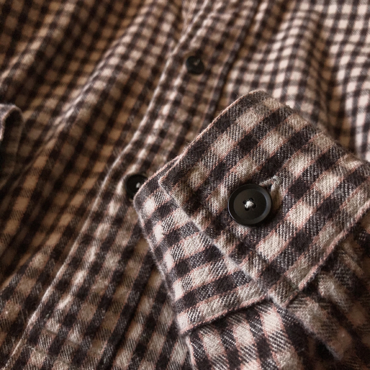 WAREHOUSE & CO. バンドカラー チェック プルオーバー シャツ メンズ 36 長袖 古着 ウェアハウス_画像5