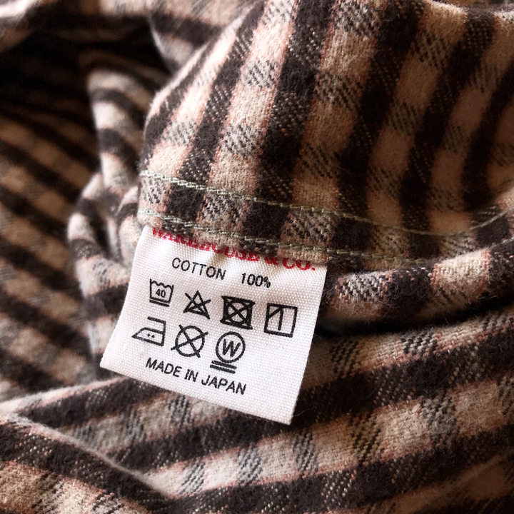 WAREHOUSE & CO. バンドカラー チェック プルオーバー シャツ メンズ 36 長袖 古着 ウェアハウス_画像7