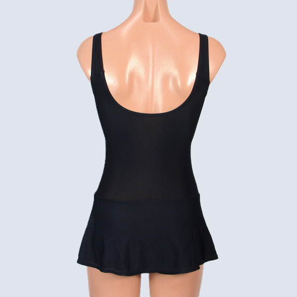 c5862★使用感あり 140サイズ 競泳水着 女子 レディース ジュニア ネイビー 紺黒系 ワンピース つるすべ スカート アイルズ 無地 シンプル_画像3