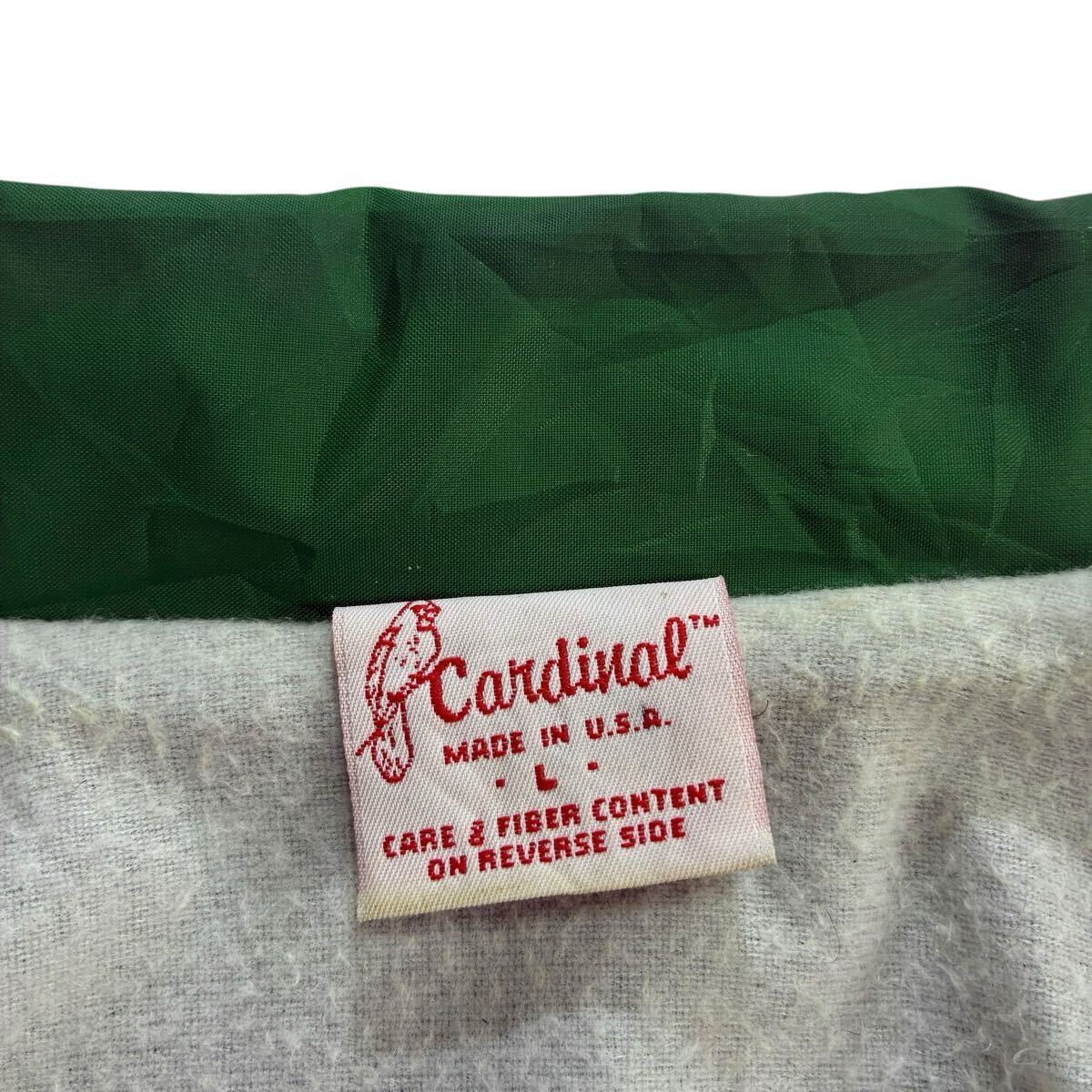 ビッグサイズ♪90s USA製 Cardinal ナイロン コーチジャケット L 緑 白 ビンテージ HQ ロゴ バックプリント 両面プリント フルスナップ_画像3