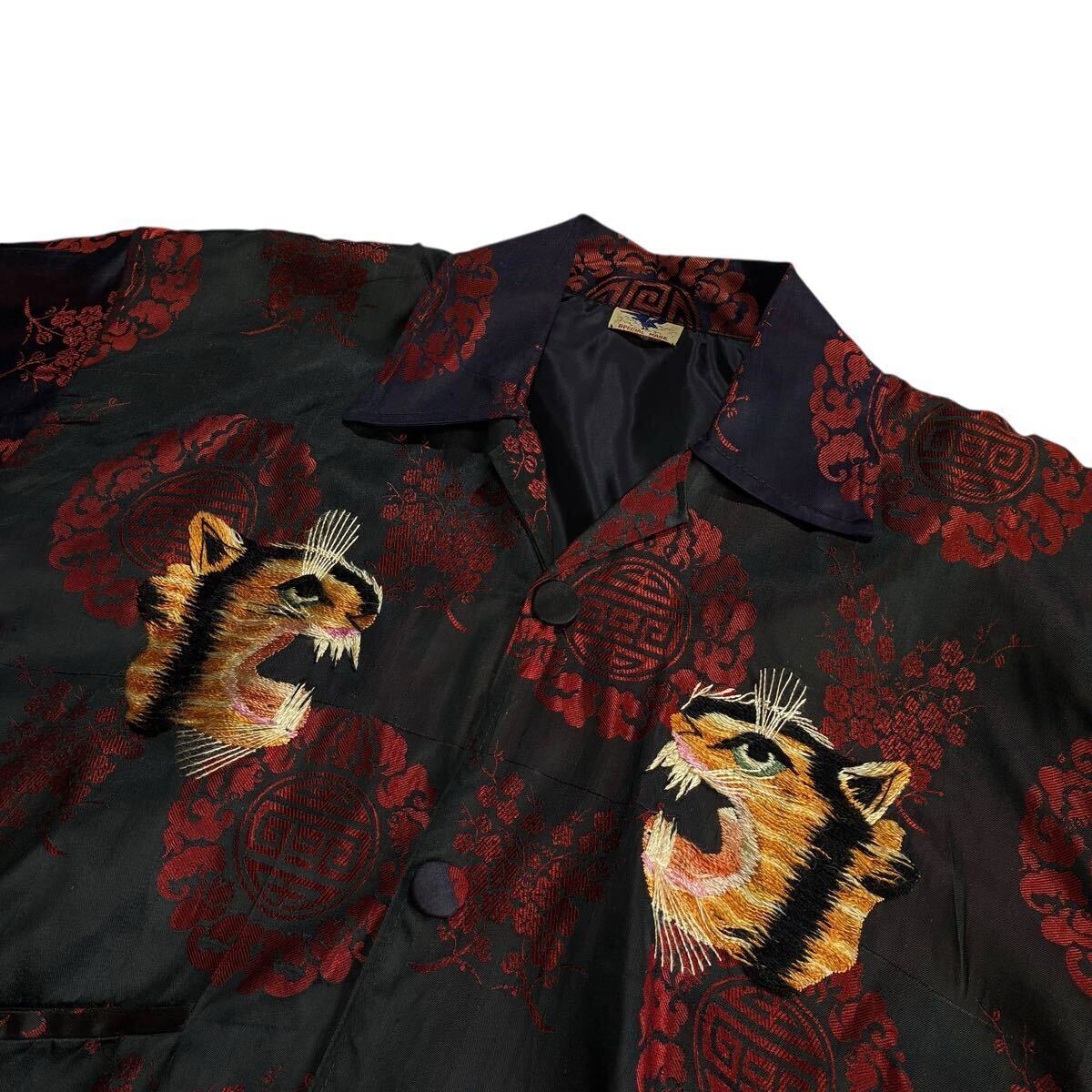 極上♪50s サテン スカジャケット 虎 黒 赤 ビンテージ 刺繍 Korea シャツ スカジャン スーベニアジャケット タイガー フルスナップ トラ_画像5