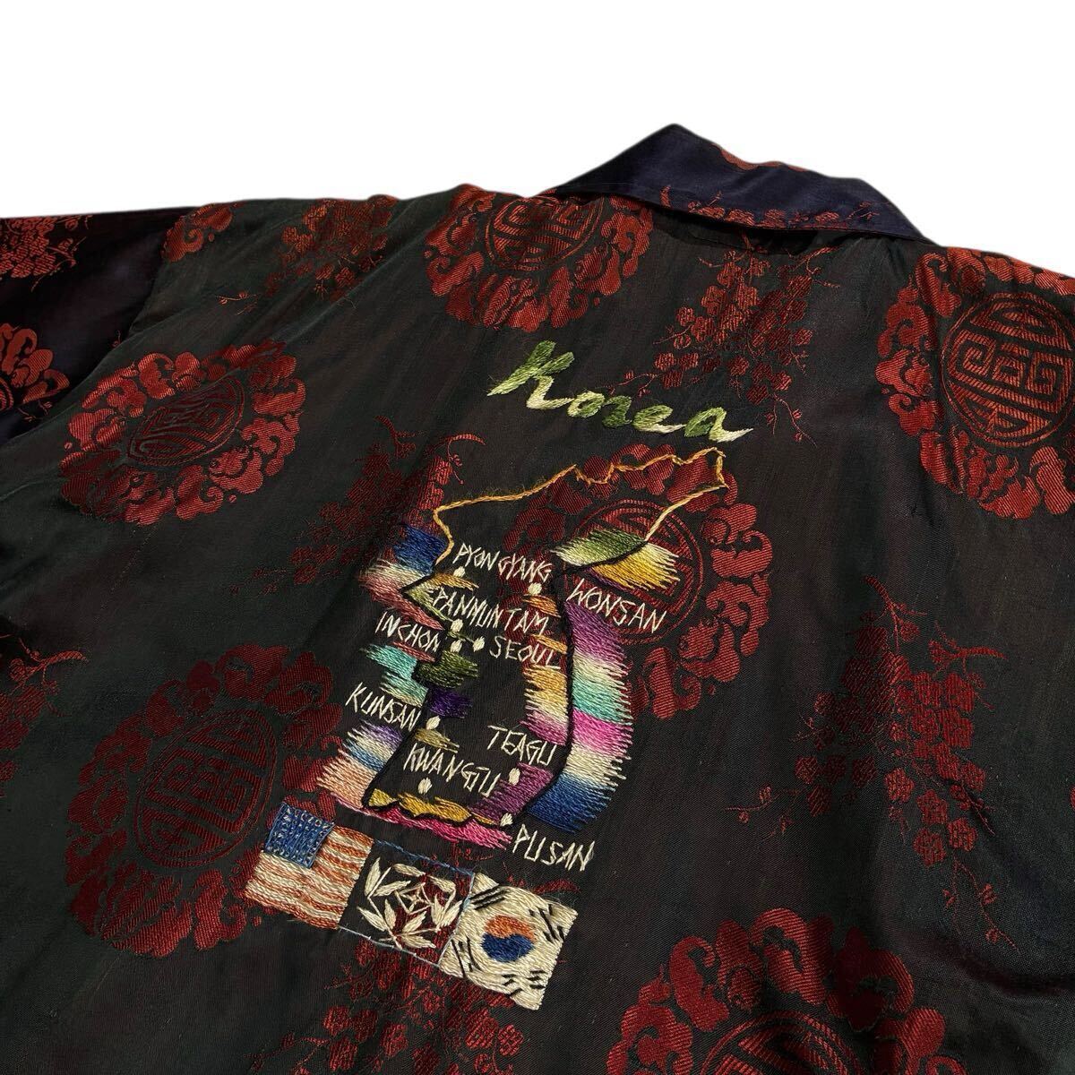 極上♪50s サテン スカジャケット 虎 黒 赤 ビンテージ 刺繍 Korea シャツ スカジャン スーベニアジャケット タイガー フルスナップ トラ_画像6