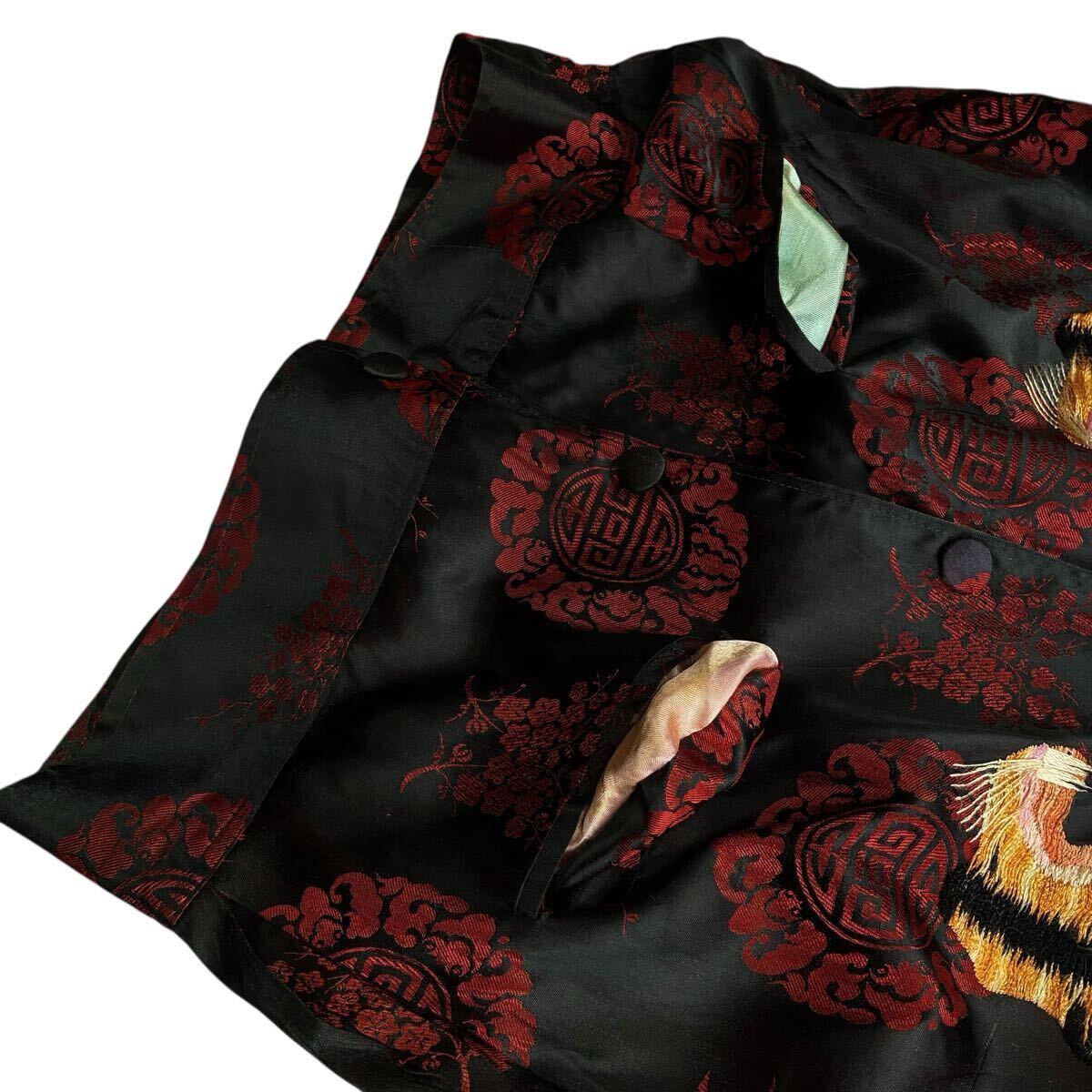 極上♪50s サテン スカジャケット 虎 黒 赤 ビンテージ 刺繍 Korea シャツ スカジャン スーベニアジャケット タイガー フルスナップ トラ_画像9