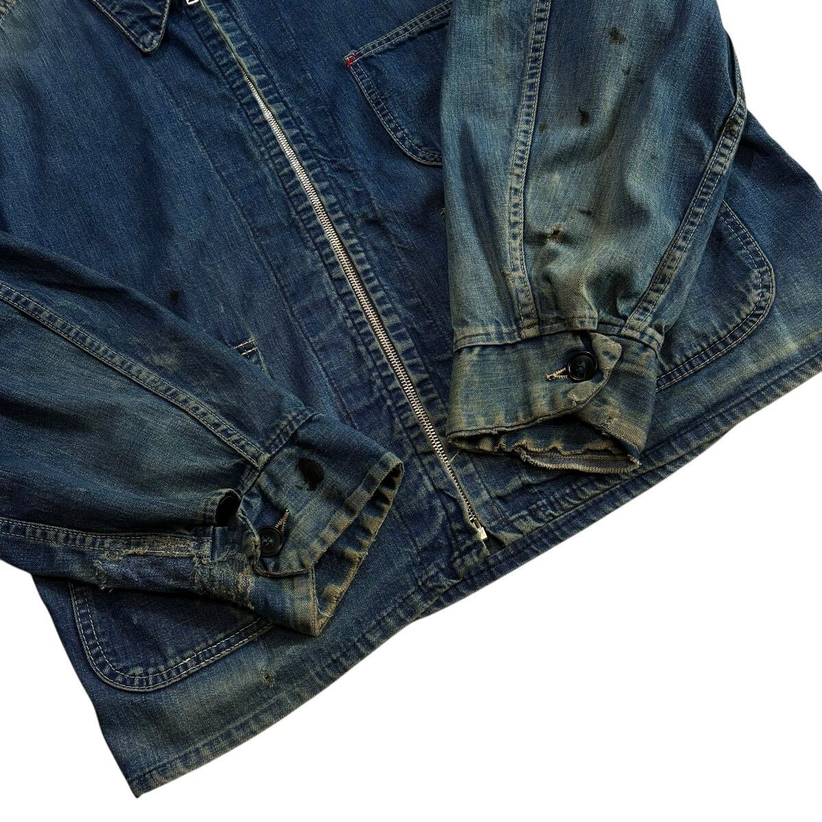 ビッグサイズ♪60s USA製 フルジップ デニム エンジニアジャケット ビンテージ カバーオール インディゴ ワークジャケット Unknown 50s_画像6