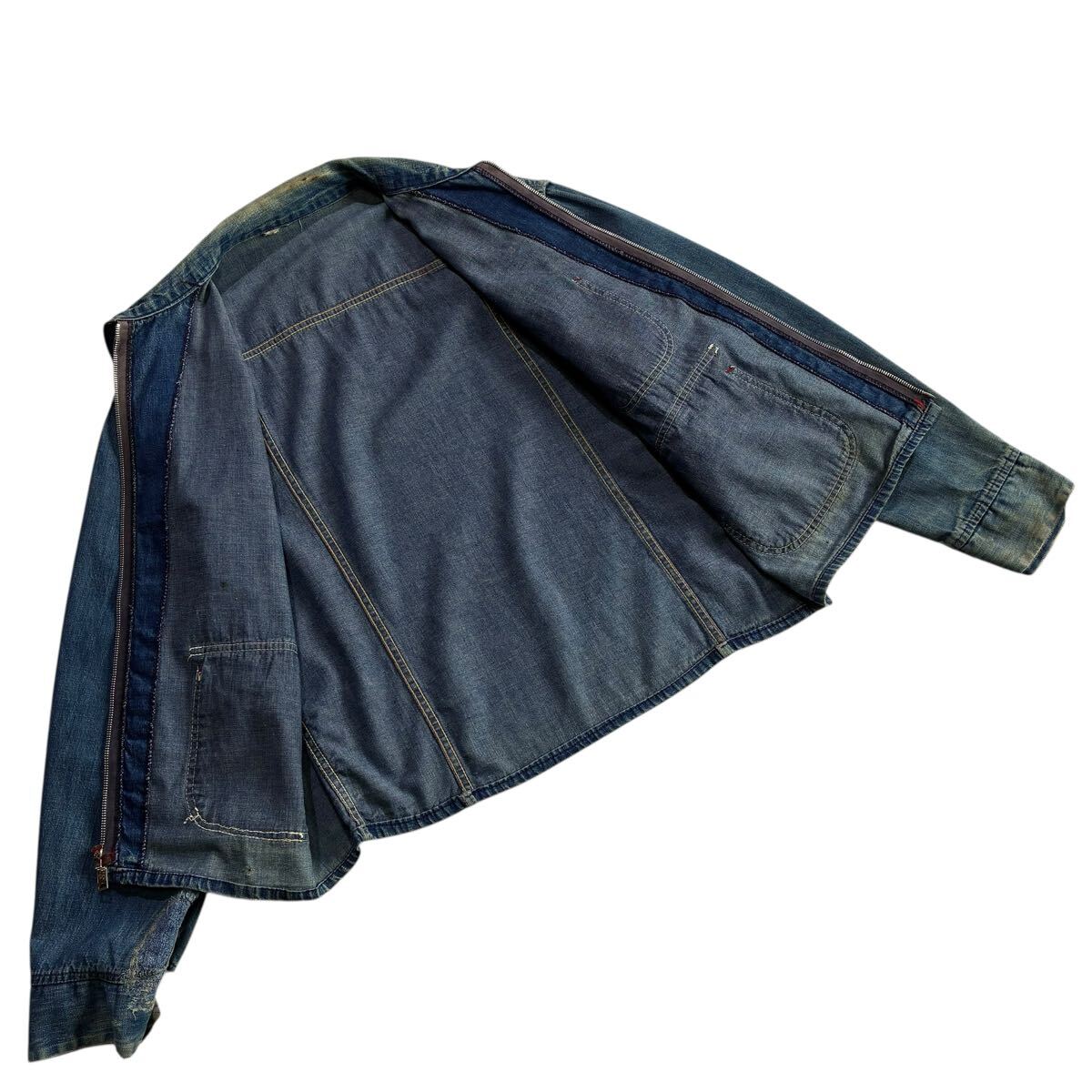 ビッグサイズ♪60s USA製 フルジップ デニム エンジニアジャケット ビンテージ カバーオール インディゴ ワークジャケット Unknown 50s_画像8
