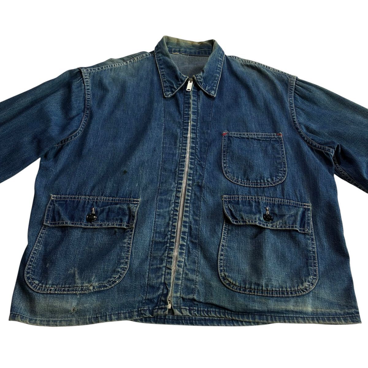 ビッグサイズ♪60s USA製 フルジップ デニム エンジニアジャケット ビンテージ カバーオール インディゴ ワークジャケット Unknown 50s_画像10