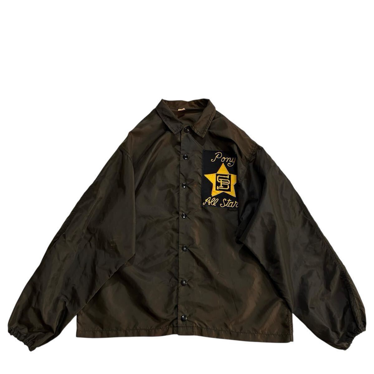 60s♪USA製 Russell Sonthern ナイロン コーチジャケット M こげ茶 ビンテージ ビッグサイズ 星 スター チェーンステッチ パッチワッペン_画像1