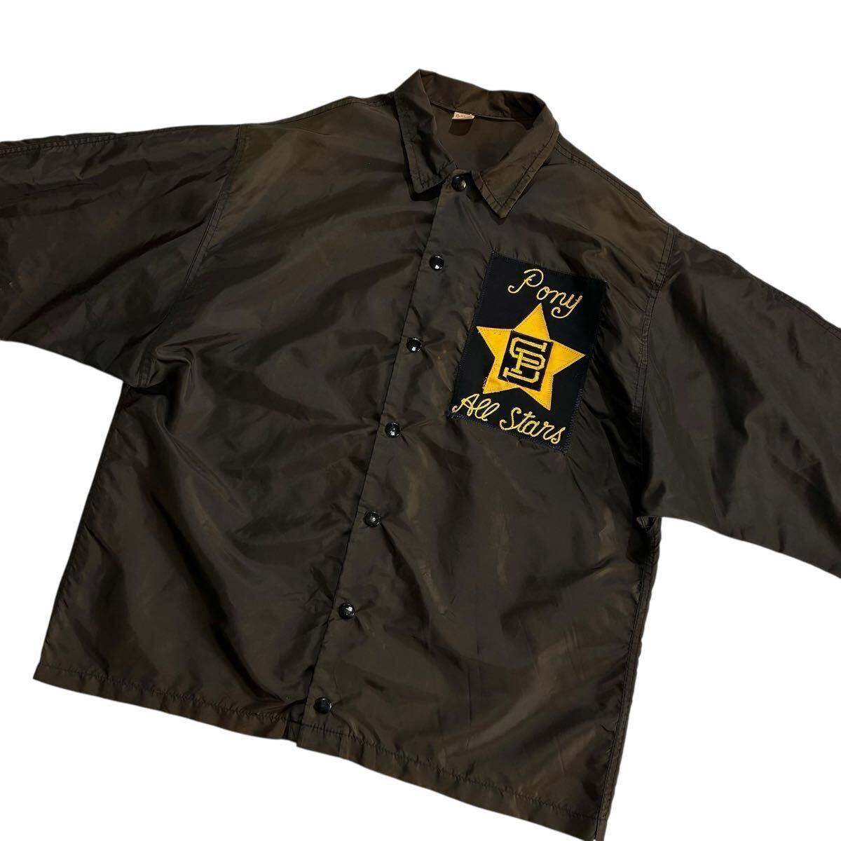 60s♪USA製 Russell Sonthern ナイロン コーチジャケット M こげ茶 ビンテージ ビッグサイズ 星 スター チェーンステッチ パッチワッペン_画像3