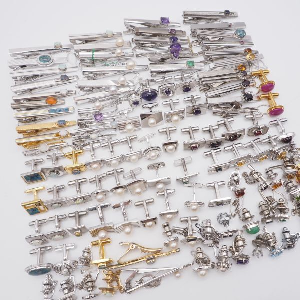 (KG1004) 1円 ネクタイピン カフスボタン アメジスト 真珠 パール オパール ガーネット 等 メンズアクセサリー 大量セット まとめて_画像1